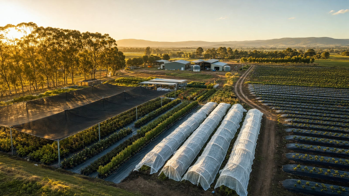 Crop protection materials used across an Australian farm and nursery