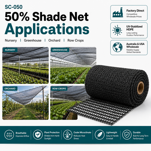 50% Knitted HDPE Shade Net | Crop & Greenhouse Cover – SC-050