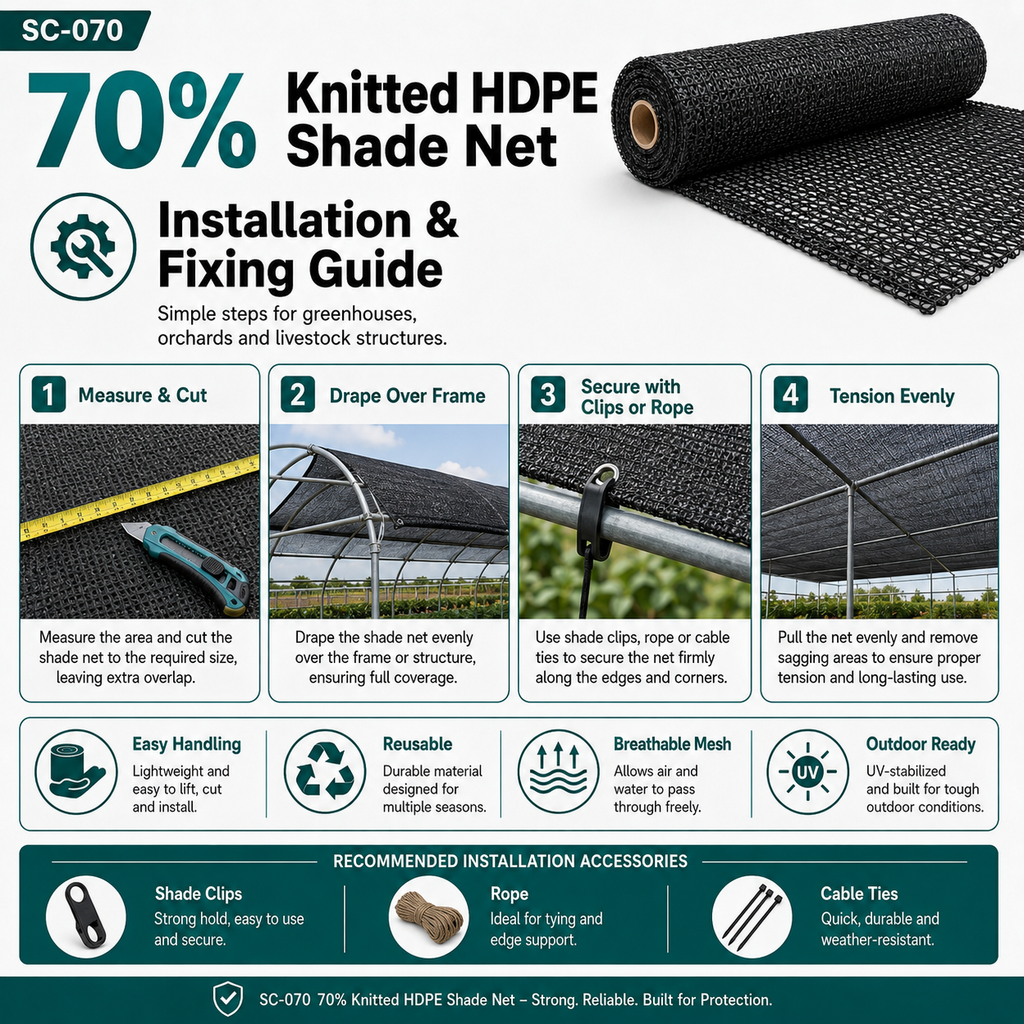 70% Heavy-Duty HDPE Shade Net | Nursery & Livestock Screen – SC-070