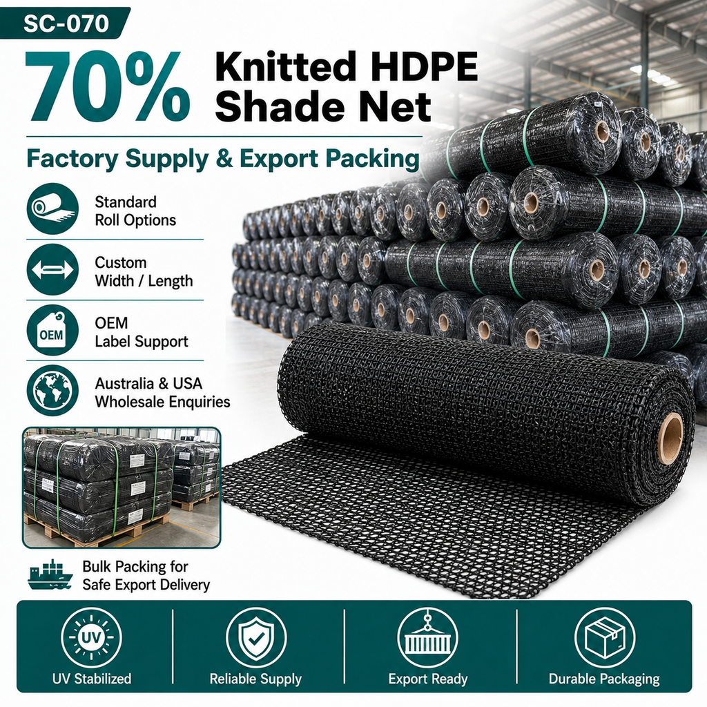 70% Heavy-Duty HDPE Shade Net | Nursery & Livestock Screen – SC-070