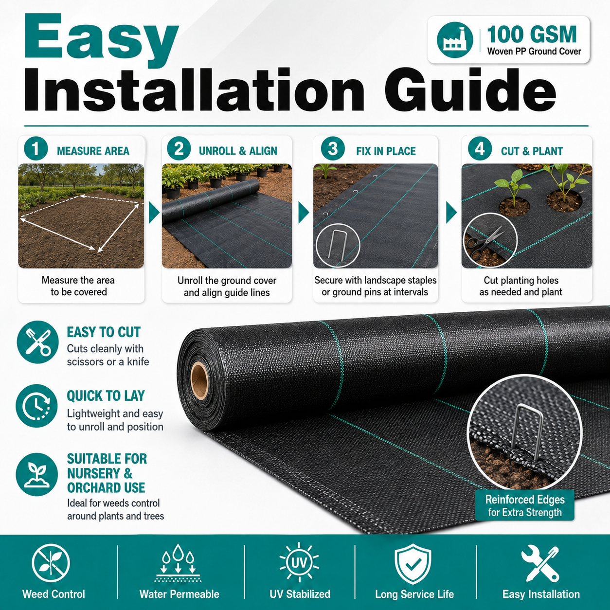 100 GSM Woven PP Ground Cover | Weed Barrier – GC-100