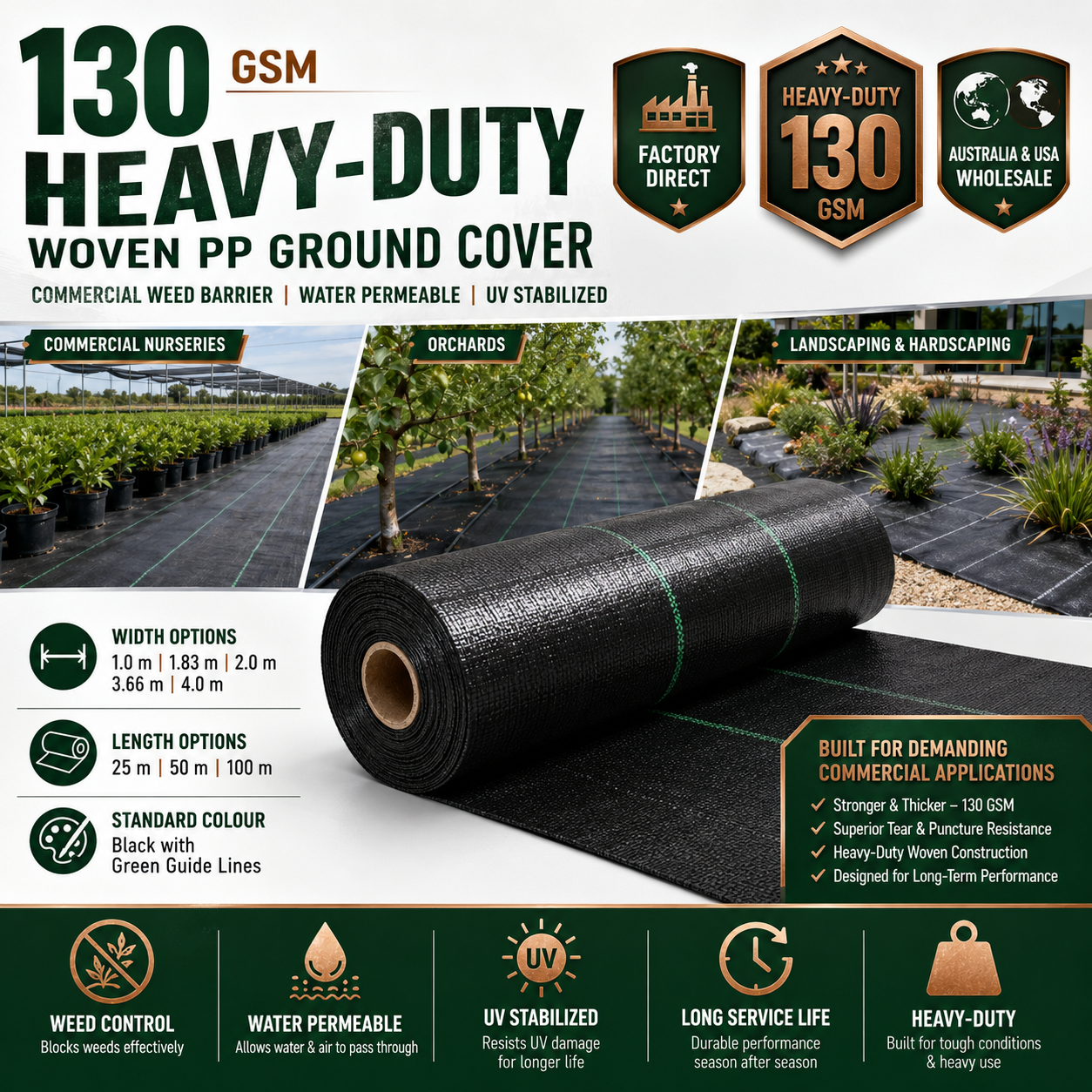 130 GSM Heavy-Duty Woven PP Ground Cover | Weed Barrier – GC-130