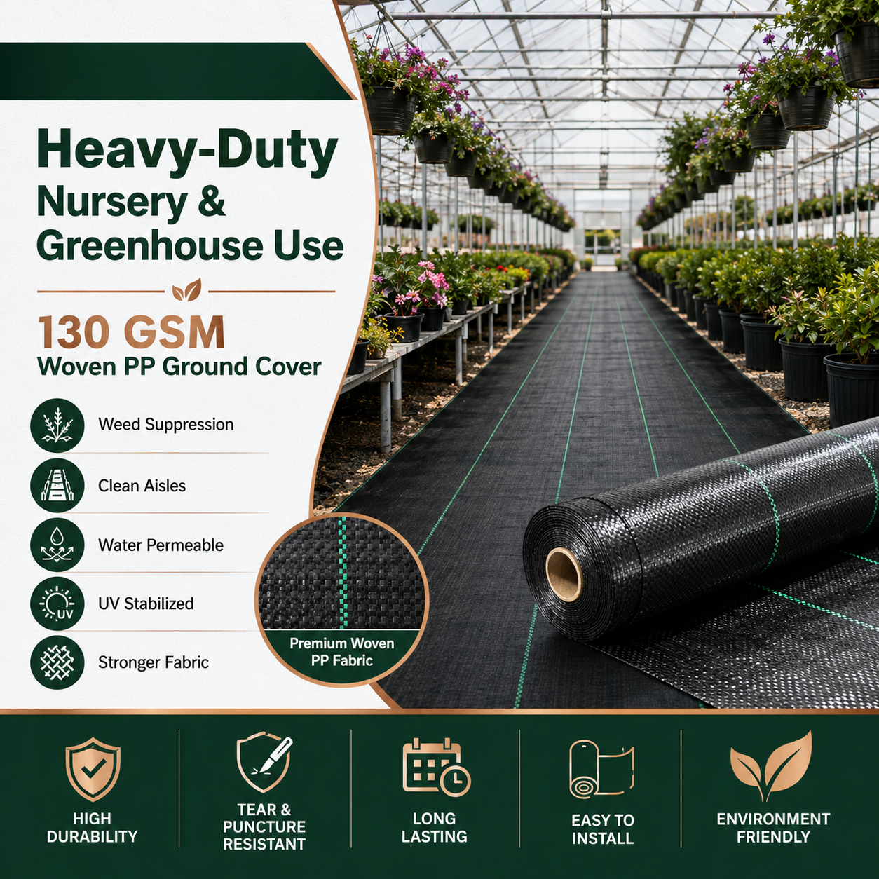 130 GSM Heavy-Duty Woven PP Ground Cover | Weed Barrier – GC-130