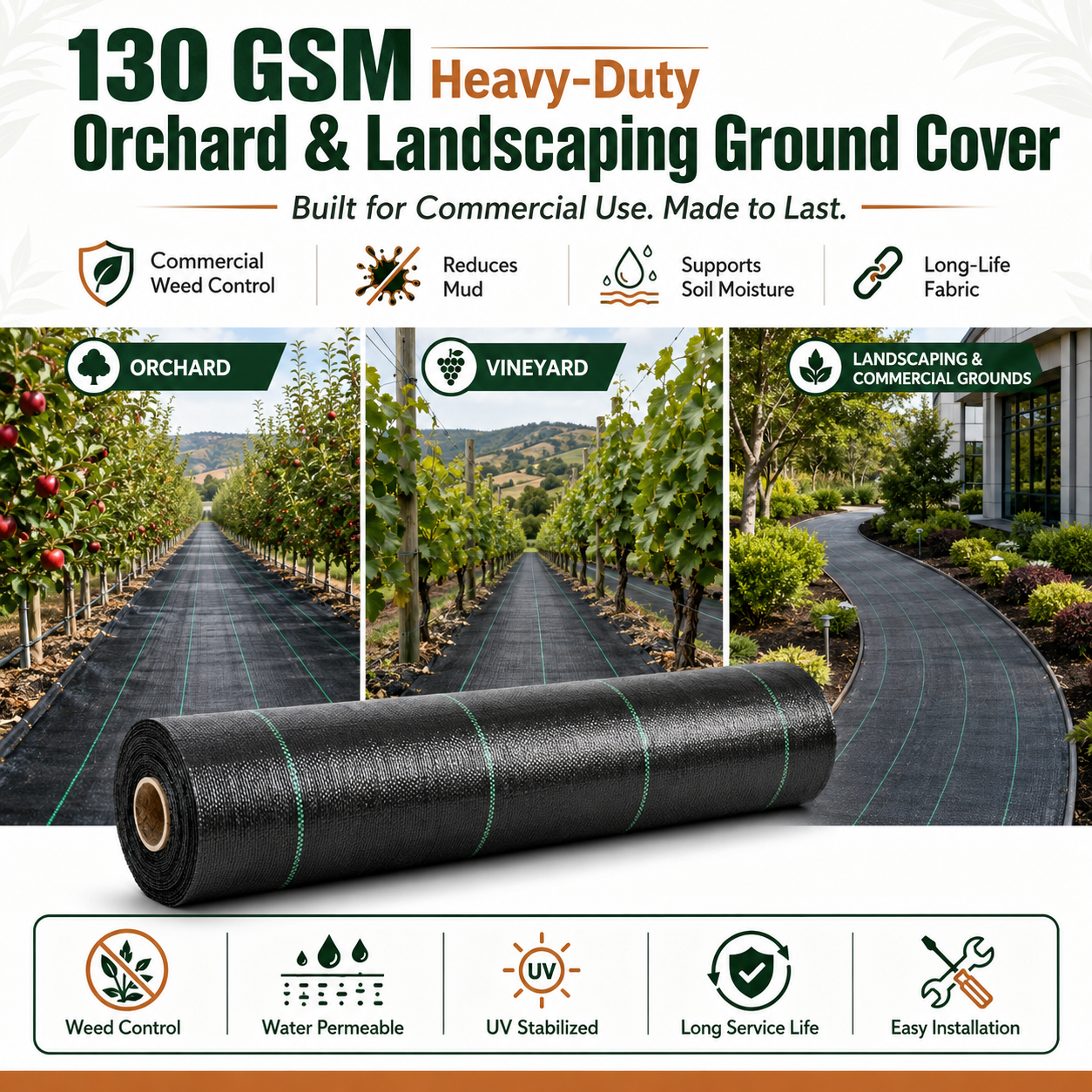 130 GSM Heavy-Duty Woven PP Ground Cover | Weed Barrier – GC-130