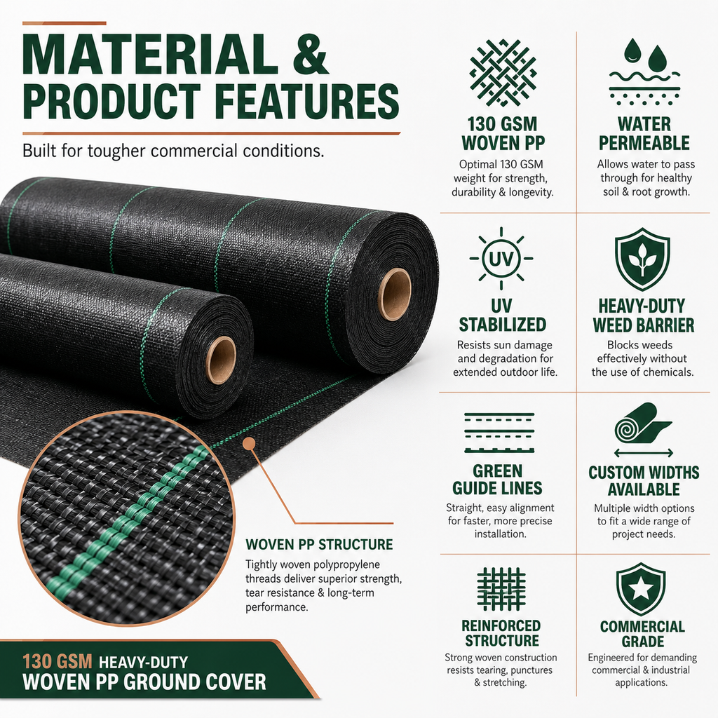 130 GSM Heavy-Duty Woven PP Ground Cover | Weed Barrier – GC-130