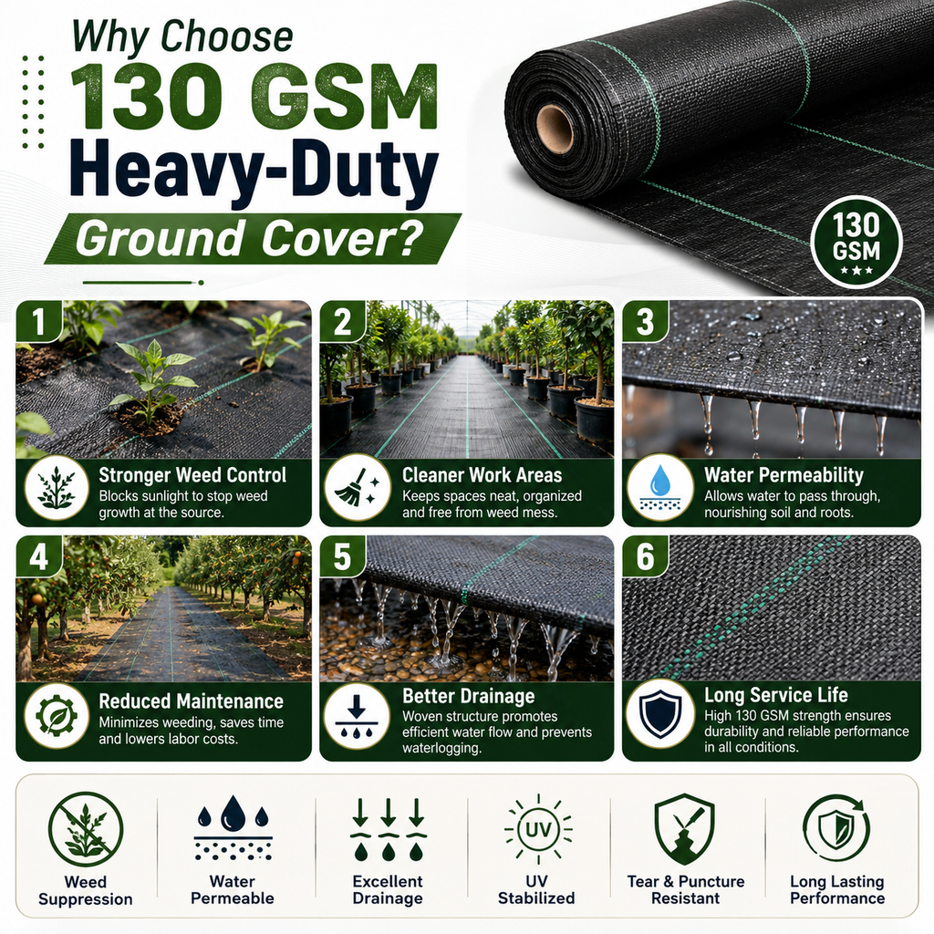 130 GSM Heavy-Duty Woven PP Ground Cover | Weed Barrier – GC-130