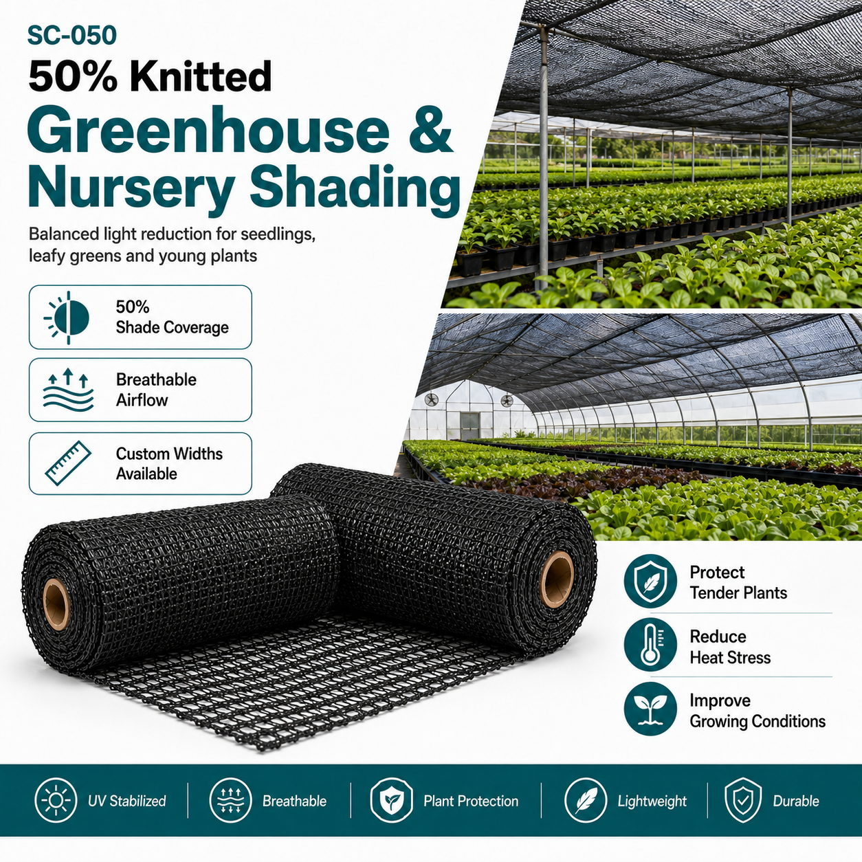 50% Knitted HDPE Shade Net | Crop & Greenhouse Cover – SC-050