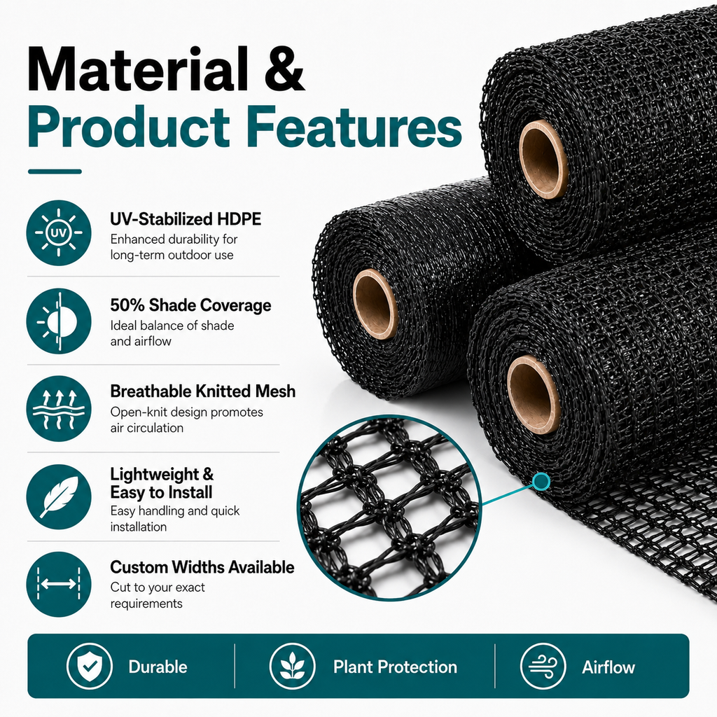 50% Knitted HDPE Shade Net | Crop & Greenhouse Cover – SC-050