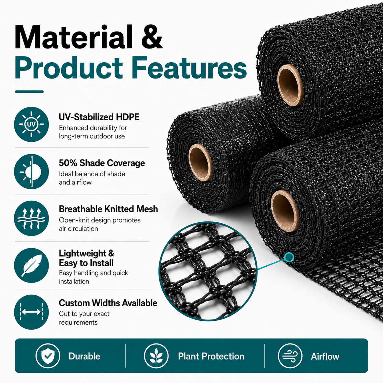 50% Knitted HDPE Shade Net | Crop & Greenhouse Cover – SC-050