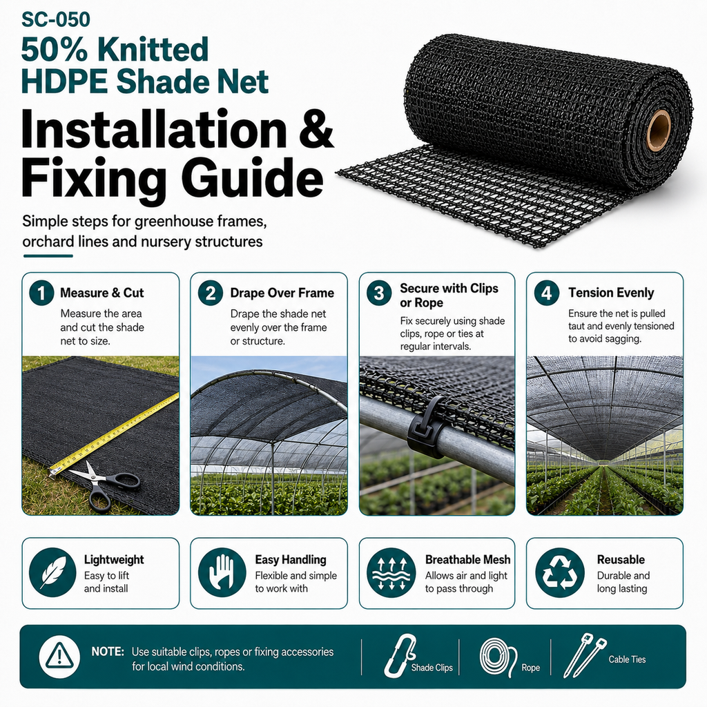 50% Knitted HDPE Shade Net | Crop & Greenhouse Cover – SC-050