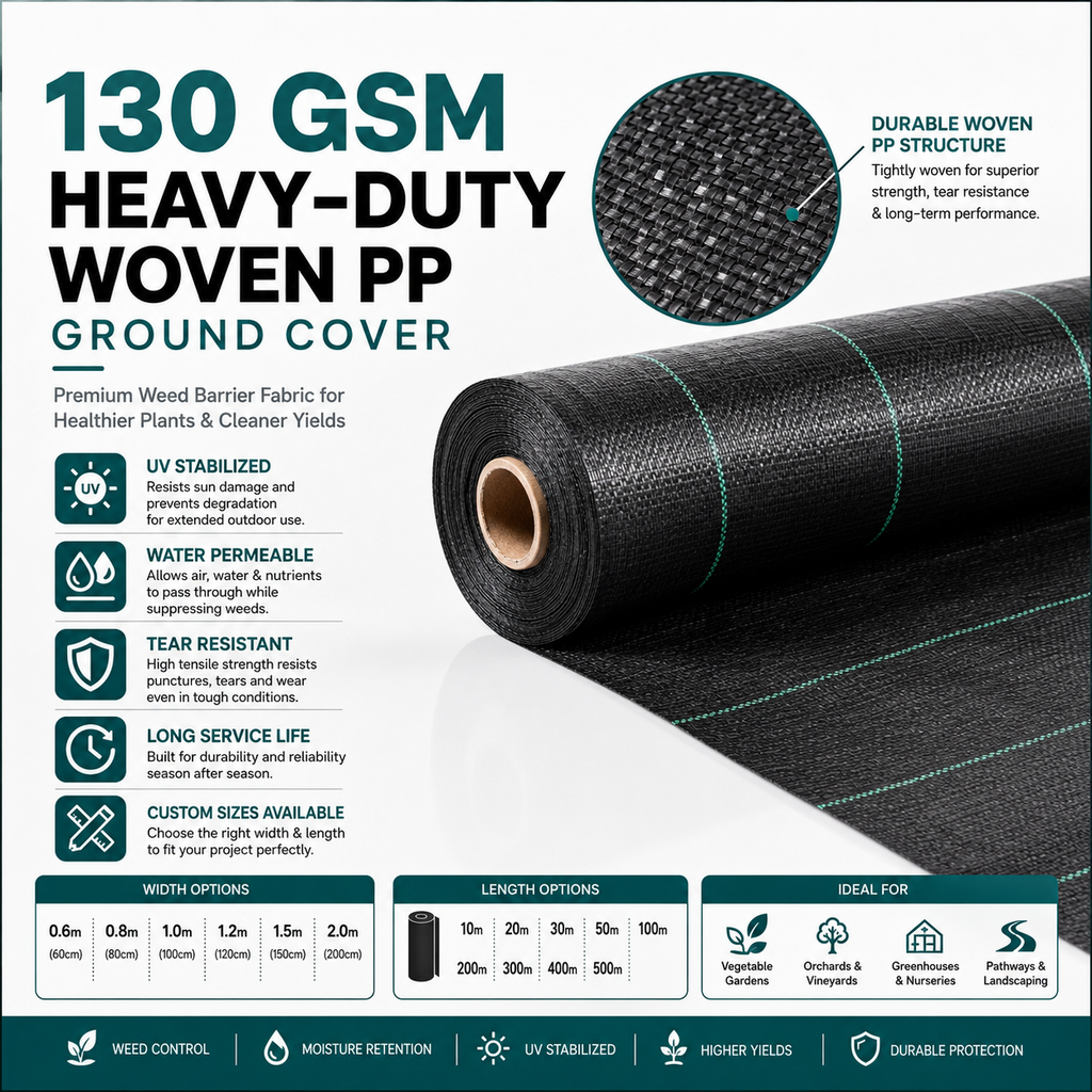 130 GSM Heavy-Duty Woven PP Ground Cover | Weed Barrier – GC-130