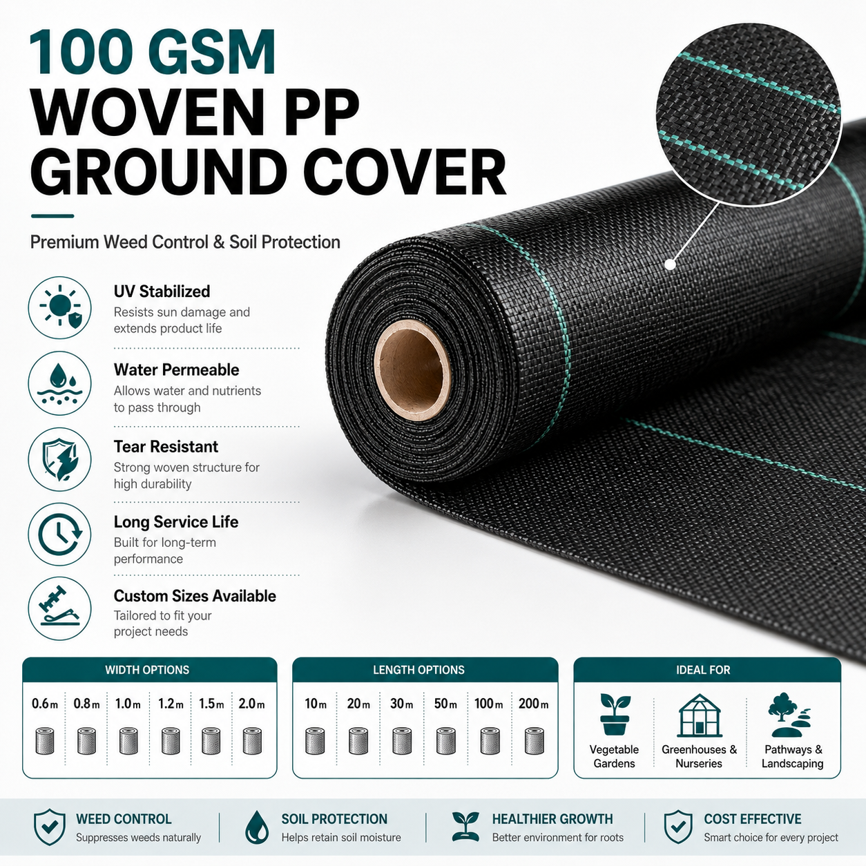 100 GSM Woven PP Ground Cover | Weed Barrier – GC-100