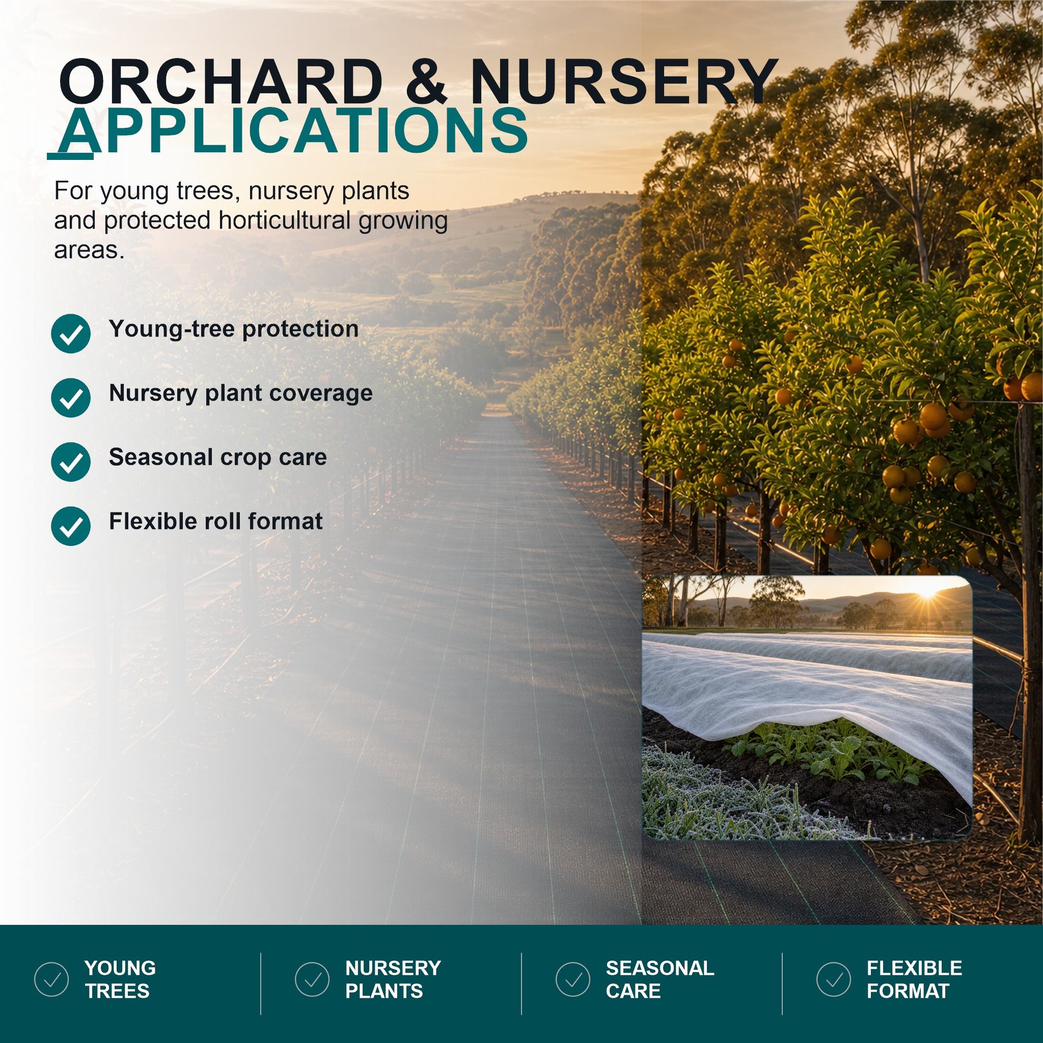 FC-030 frost protection cloth for orchard and nursery applications