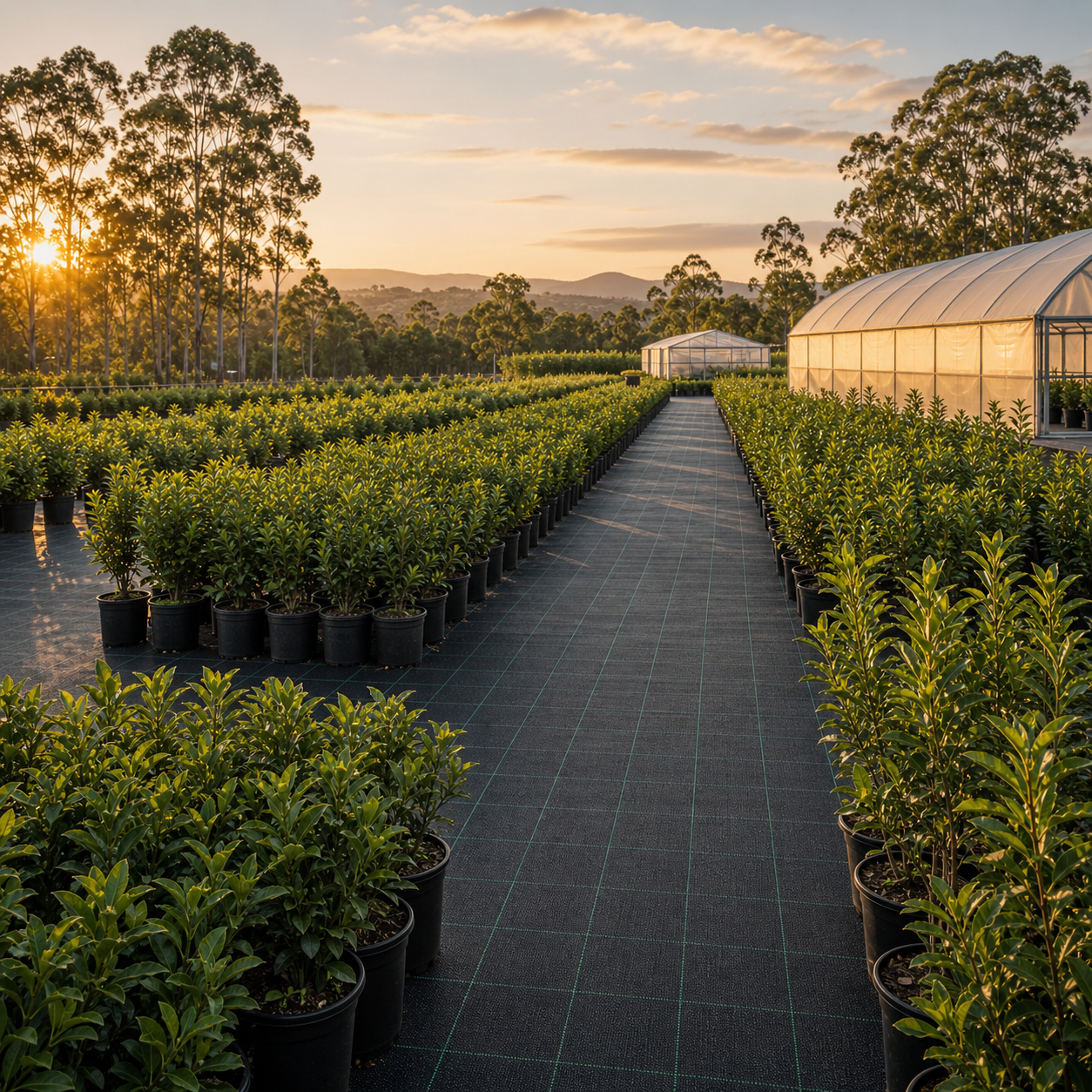 Installing GC-100 woven weed barrier fabric with secured edges and aligned planting rows