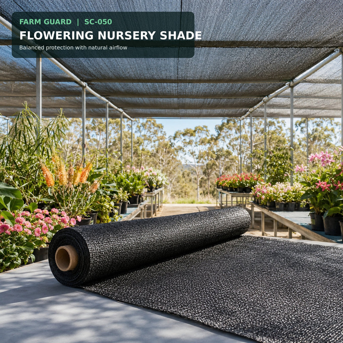 50% shade net covering commercial greenhouse crops