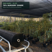 70% heavy-duty HDPE shade net installed over a nursery