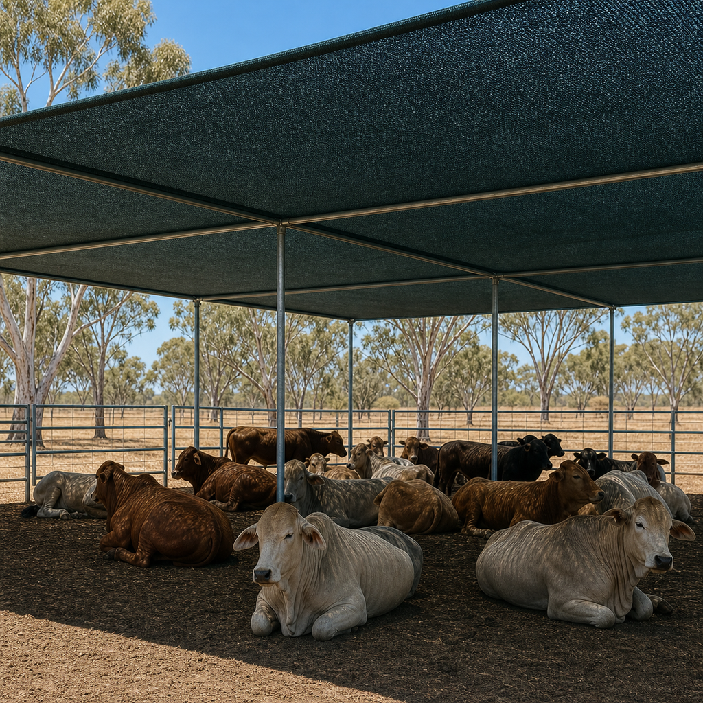 70% agricultural shade net installed above a livestock area