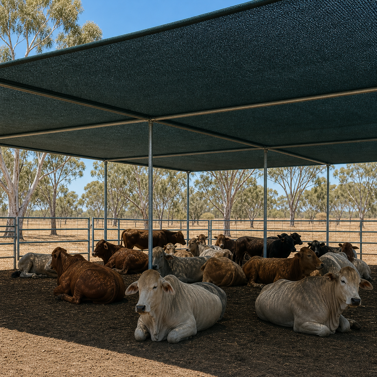 70% agricultural shade net installed above a livestock area