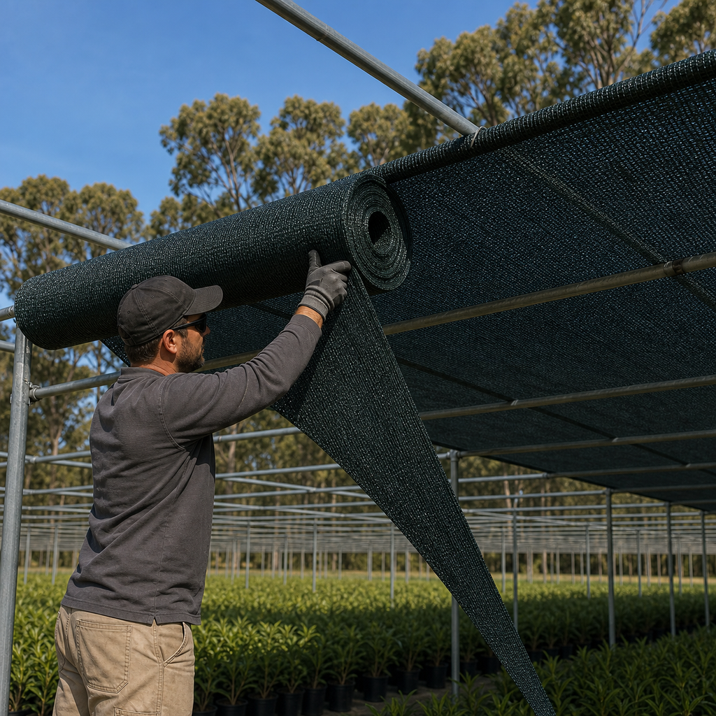 Heavy-duty shade cloth roll shown for handling and scale
