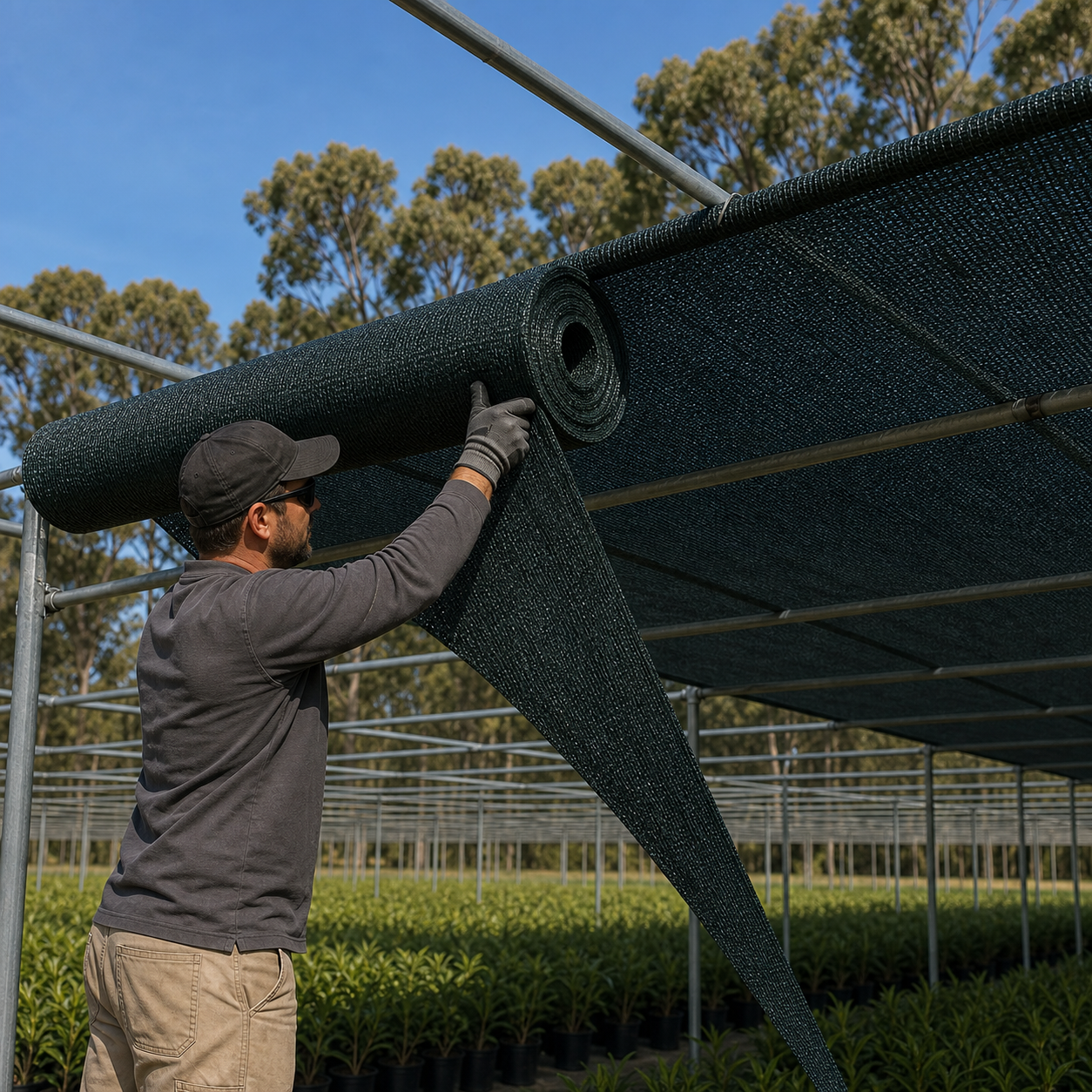 Heavy-duty shade cloth roll shown for handling and scale