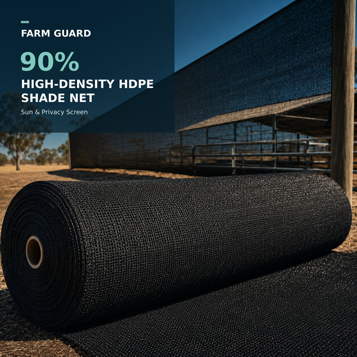 FARM GUARD 90% high-density HDPE shade net for sun and privacy screening