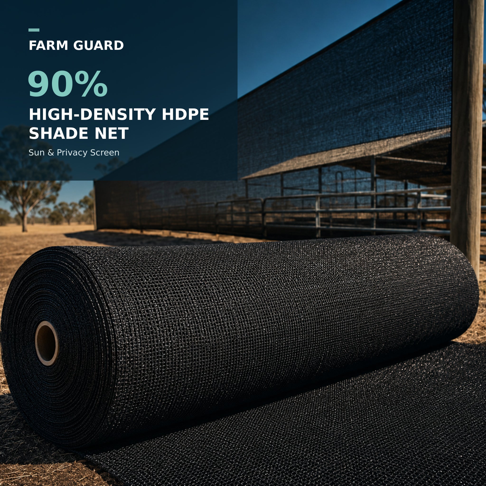FARM GUARD 90% high-density HDPE shade net for sun and privacy screening