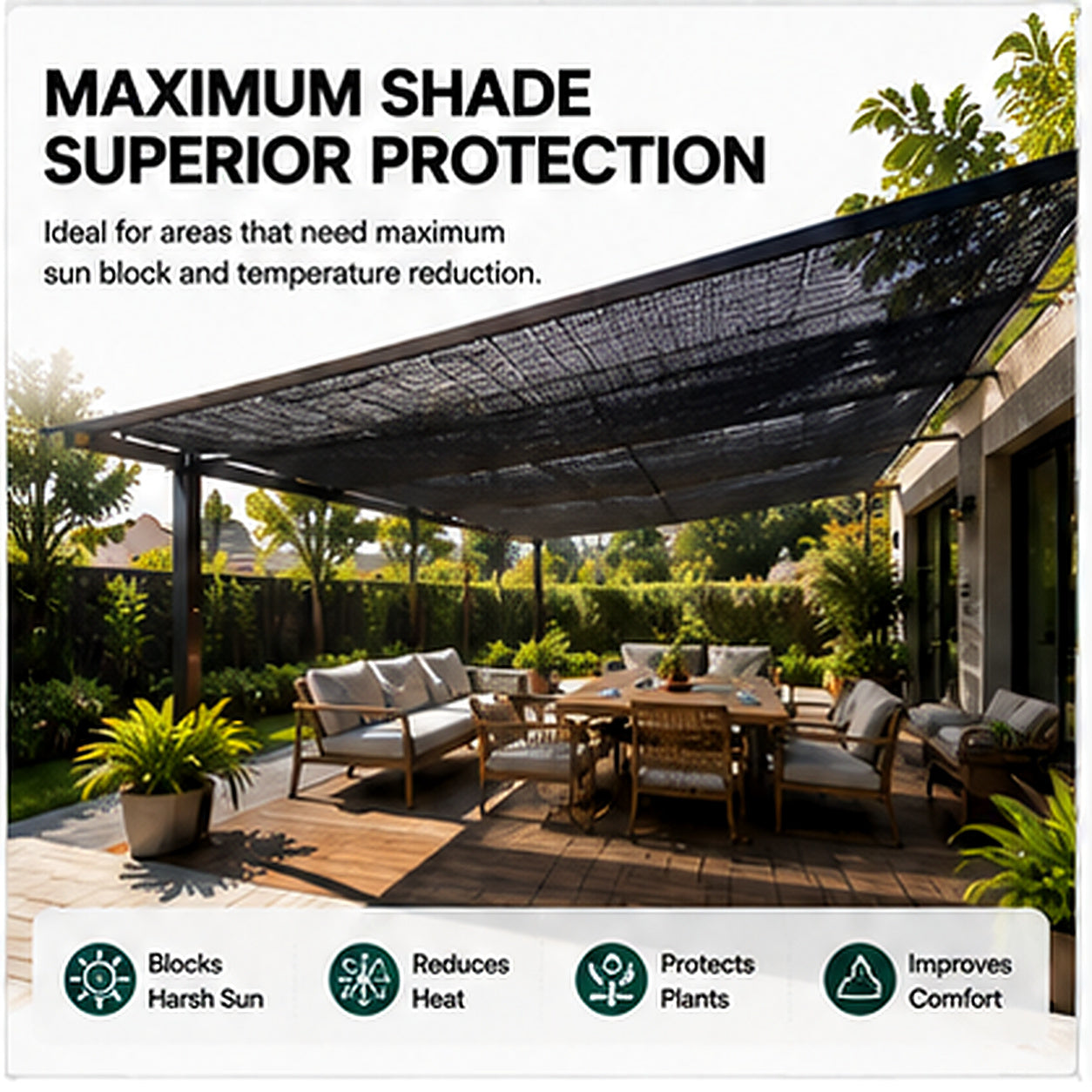 90% High-Density HDPE Shade Net | Sun & Privacy Screen – SC-090