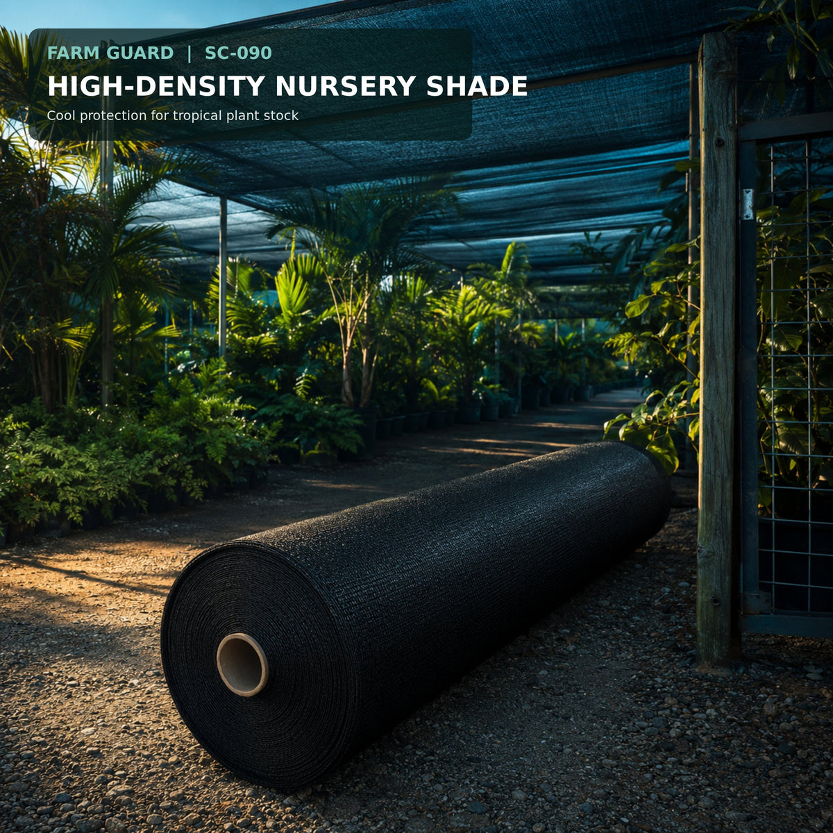 90% shade net providing strong cover over a rural shelter