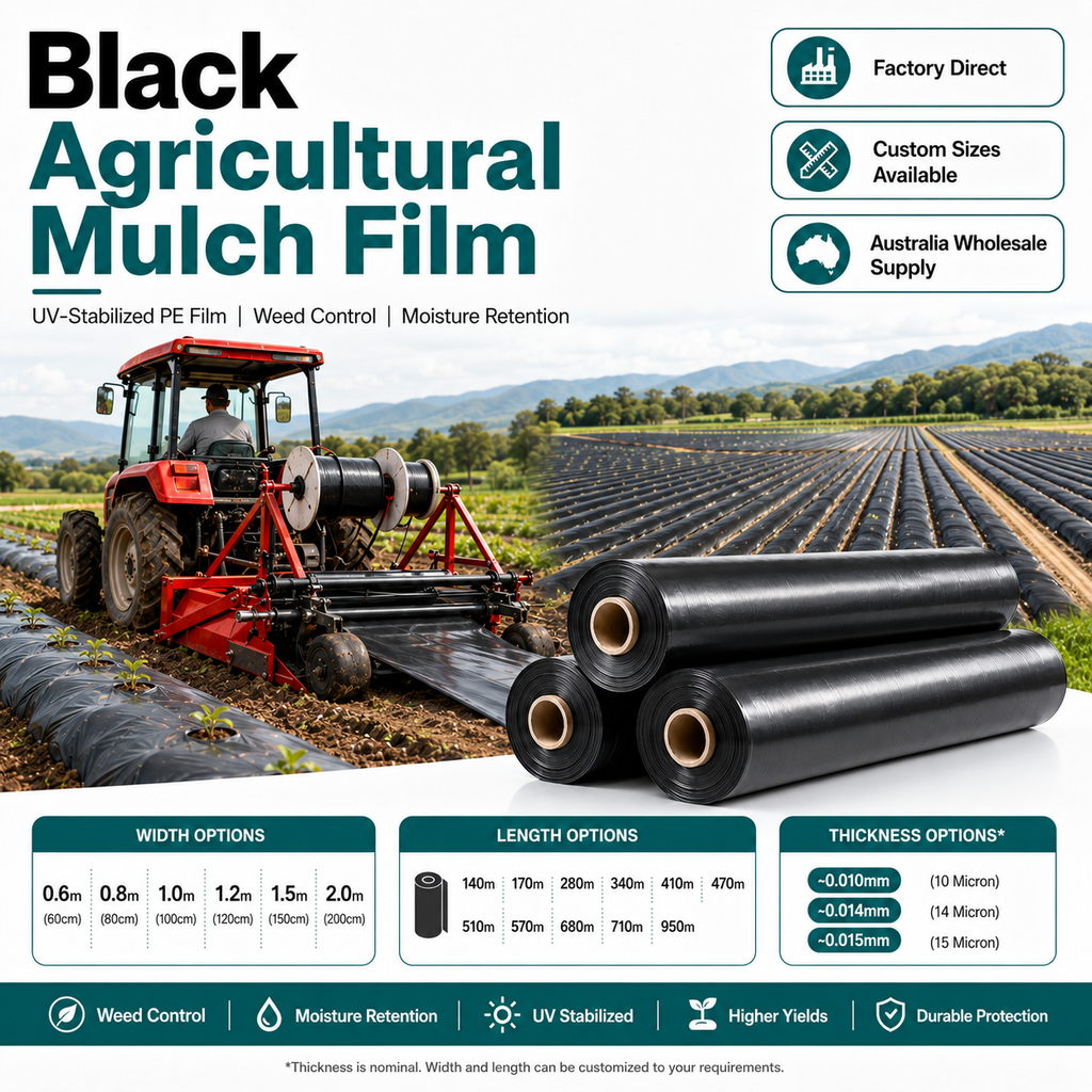 Black agricultural mulch film for Australian wholesale farming, orchards and row crops