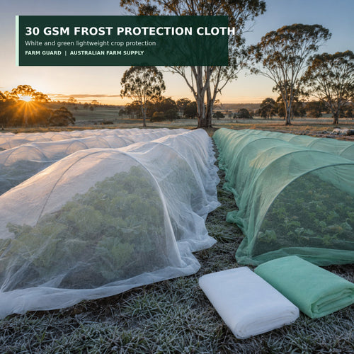 FC-030 white and green 30 GSM frost protection cloth over winter crops