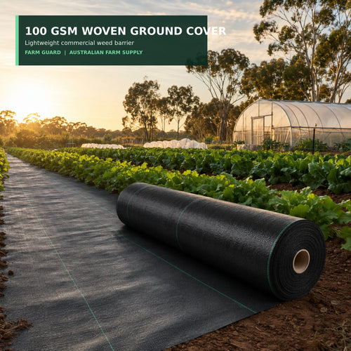 100 GSM woven ground cover in vegetable rows