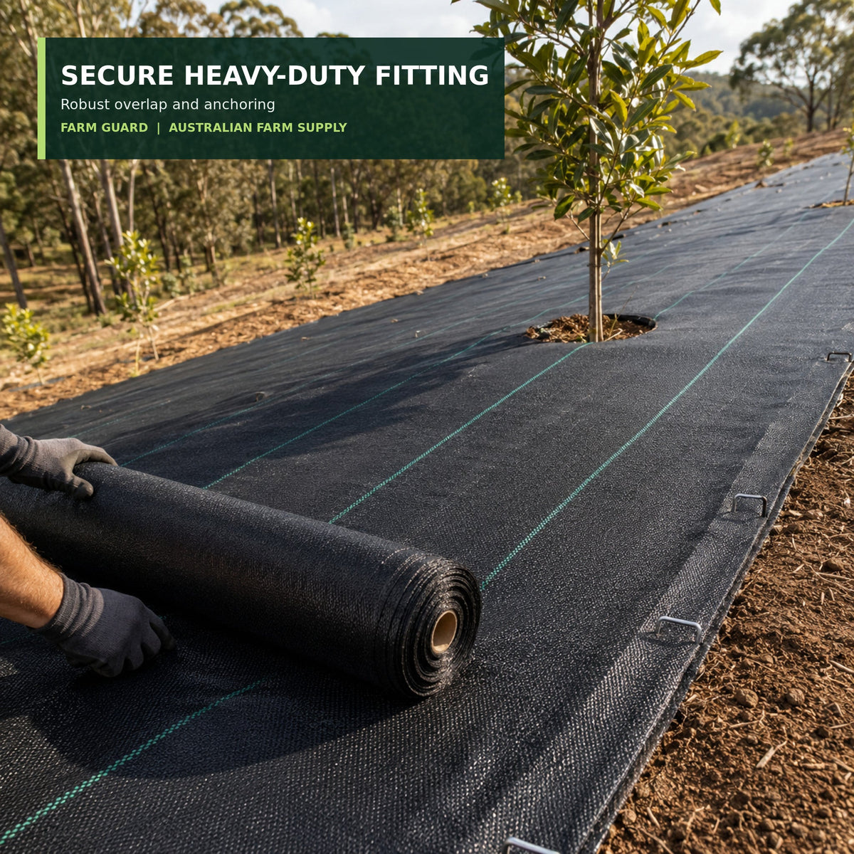 Reinforced fitting detail on heavy-duty 130 GSM woven ground cover
