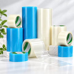 Blue and transparent greenhouse repair tape rolls shown in a clean commercial product arrangement.