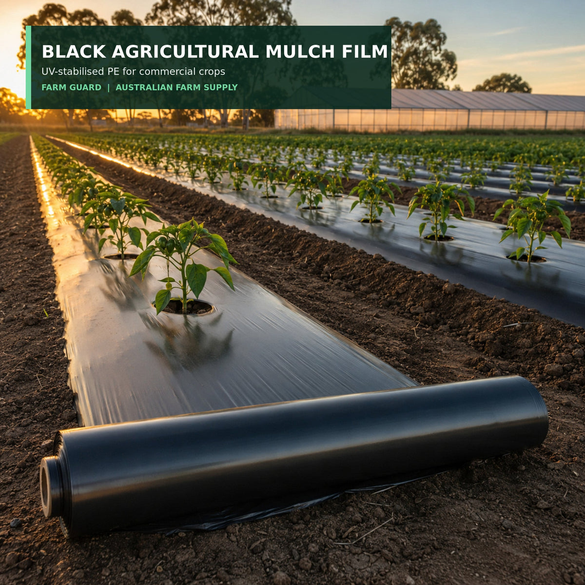 MF-001 black agricultural mulch film on Australian vegetable beds