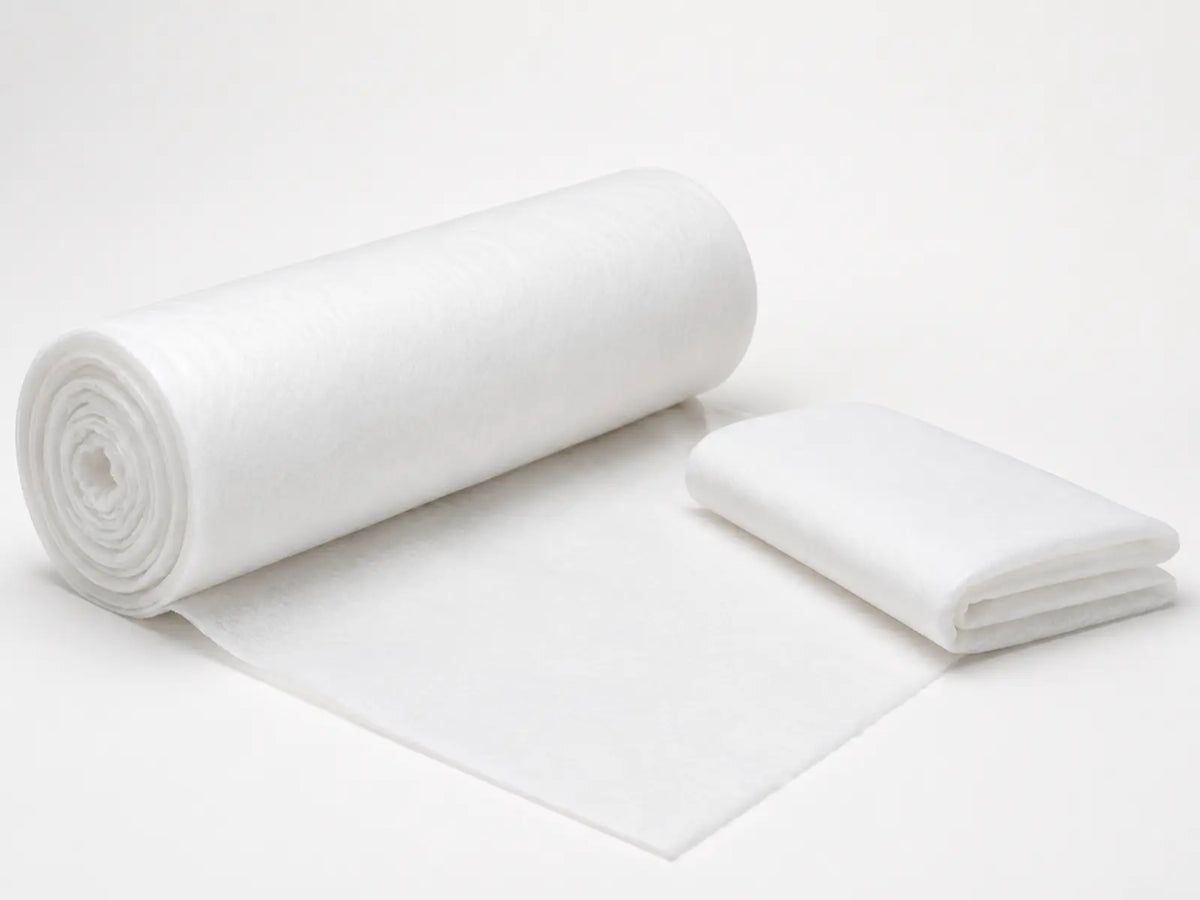 White 30 GSM nonwoven frost-cloth roll and folded sample on white