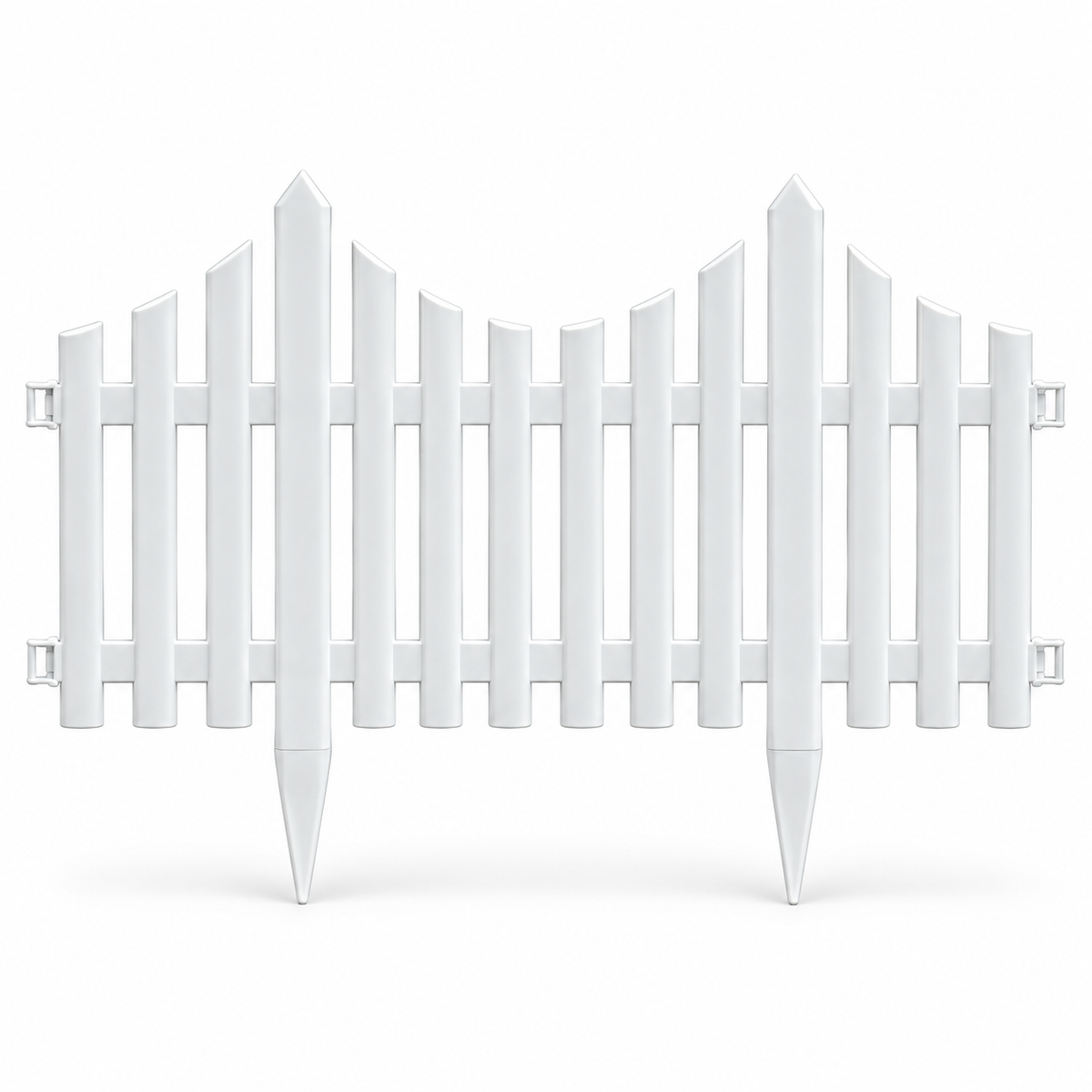 White modular PVC garden border fence panel on a clean white background.
