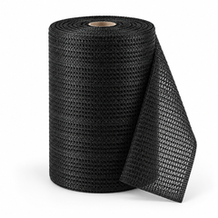 Black heavy-duty knitted HDPE shade net roll on a clean white background.