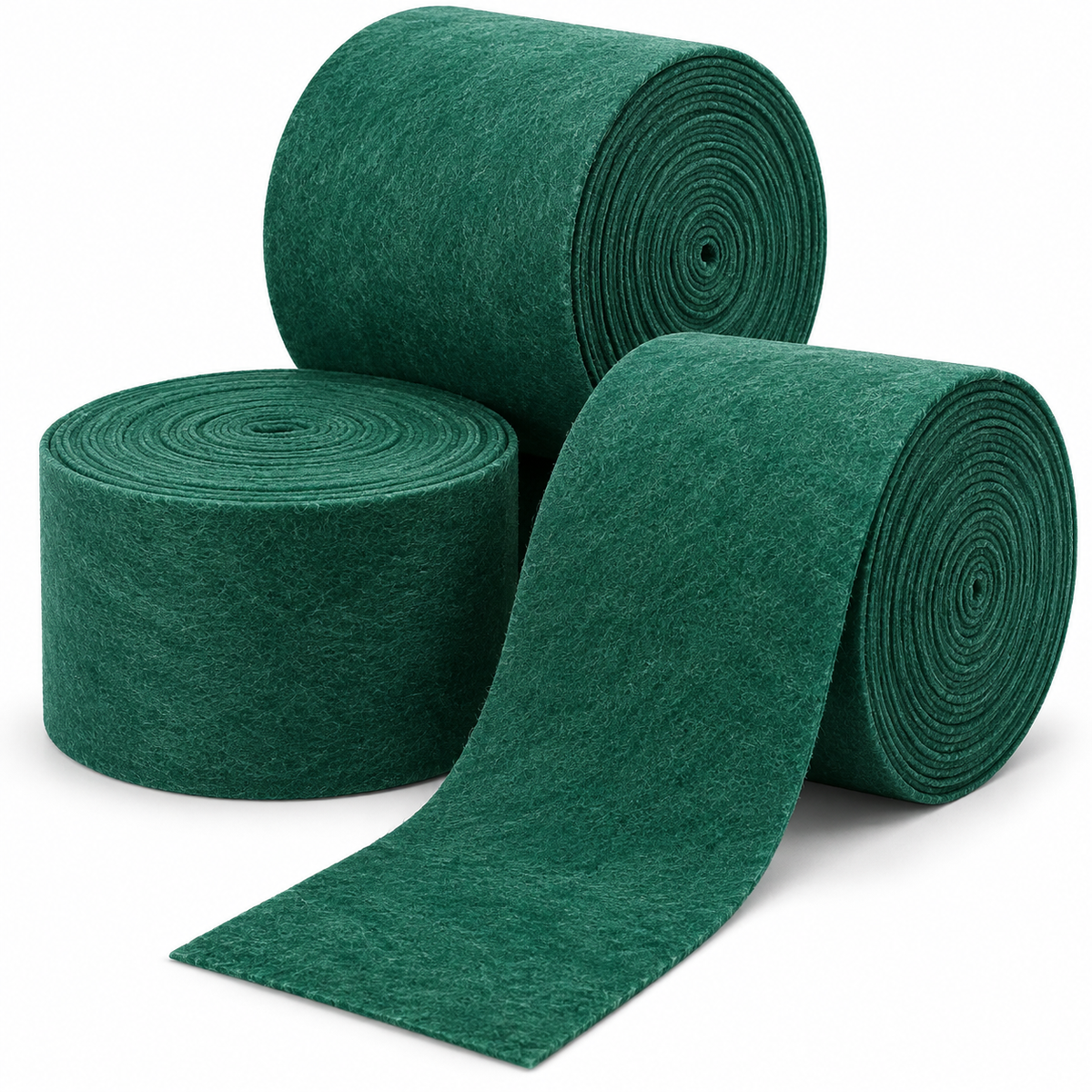 Premium green nonwoven tree wrap rolls on a clean white background.