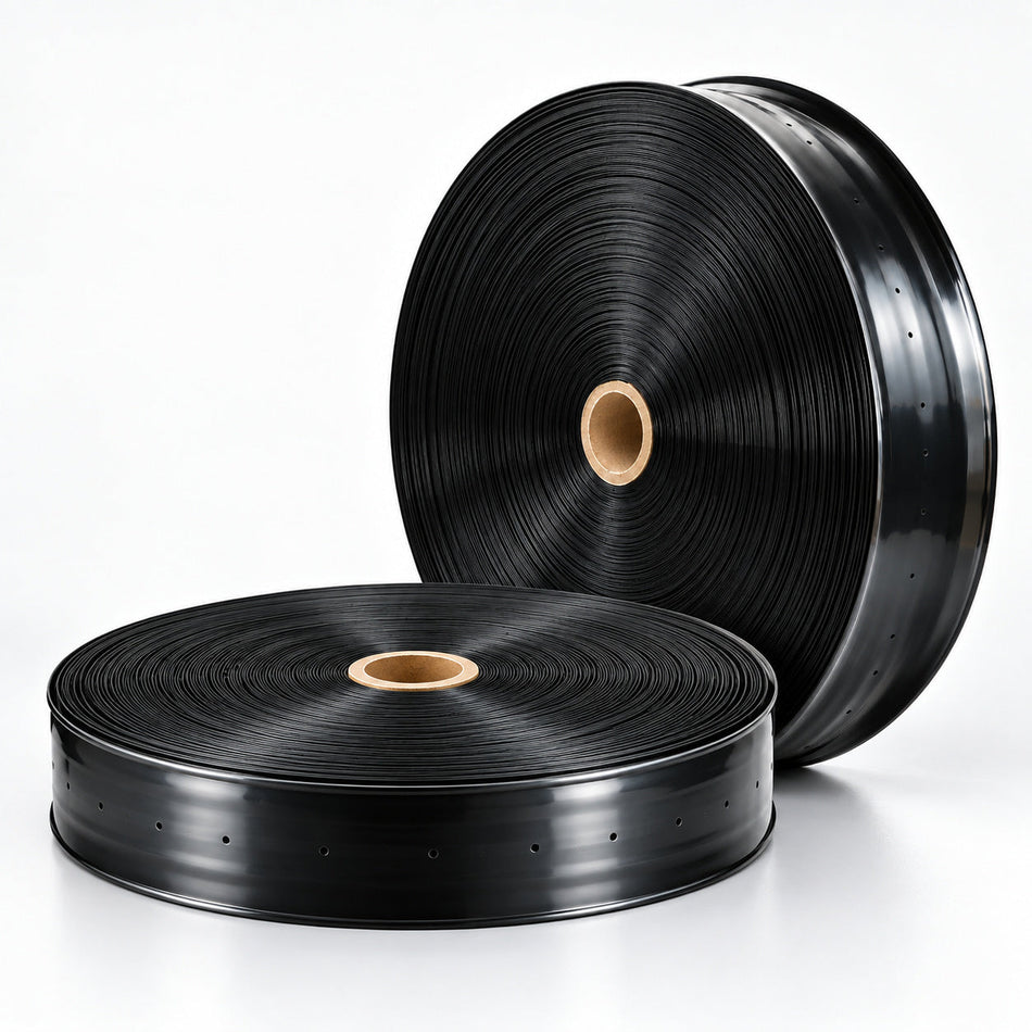 Black micro spray tape rolls shown upright and flat. Generated illustration; price is per individual roll, not a set.