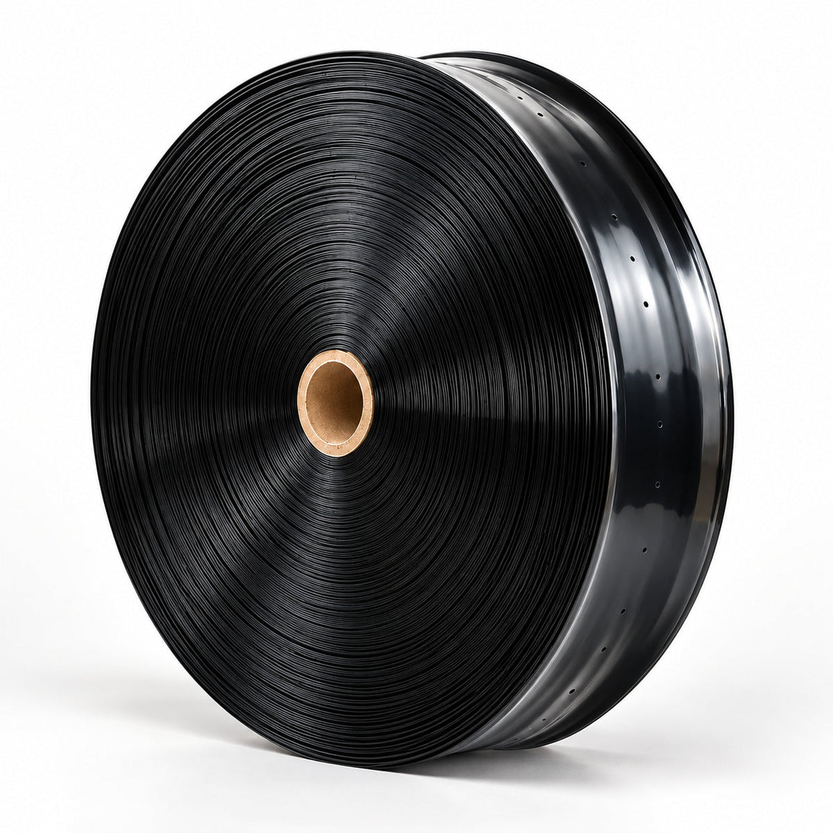 Black PE micro-spray irrigation hose roll on a clean white background. Generated product illustration; one selected roll per purchase unit.